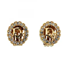 【6jdb0454-k】クリスチャンディオール イヤリング ディオールロゴ GPメッキ ラインストーン ゴールド【中古】レディース