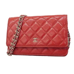 【6dd4655】シャネル ショルダーウォレット マトラッセ キャビアスキン レッド シルバー金具【中古】レディース