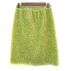 エッシュ esche フレアスカート ミモレ丈 総柄 40 L 黄色 イエロー 白 ホワイト /YS4