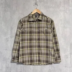 モンベル チェック シャツ 長袖 茶 ブラウン イエロー メンズ M mont-bell WIC. ドライタッチ 1114104 吸水 速乾 登山 トレッキング アウトドア キャンプ ハイキング カジュアル 定番 完売品 美品 富士山 ウェア トップス