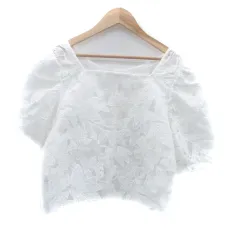 レトロガール RETRO GIRL ブラウス カットソー スクエアネック 半袖 刺繍 シアー F オフホワイト /HO46