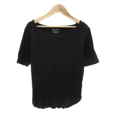 ナノユニバース nano universe リブニット カットソー 半袖 ラウンドネック 無地 F 黒 ブラック /YS23