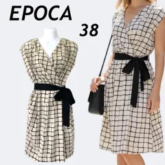 EPOCA THE SHOP エポカザショッブ レディース ワンピース 38 フレンチ袖 サイドファスナー チェック柄 三陽商会 ライトベージュ系  (G48)★