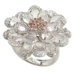 【本物保証】 鑑付 新品同様 フラワーリング 14.6g K18 ローズクォーツ 7.18ct メレダイヤ 0.46ct モルガナイト 13号 花形 ノーブランド