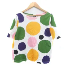 ユニクロ UNIQLO × マリメッコ marimekko Tシャツ カットソー クルーネック 半袖 ランダムドット柄 S マルチカラー オフホワイト /HO31