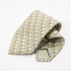 HERMES エルメス ネクタイ チェーン柄 ベージュ シルク100% メンズ ビジネス カジュアル フォーマル 大剣幅9cm 高級ブランド 総柄 上品 正規品 中古良品 Hロゴ 馬車ロゴ ブランドネクタイ 紳士小物 結婚式 通勤 入学式 卒業式 面接 礼装