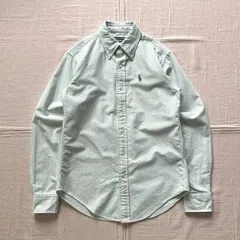 希少　archive　Ralph Lauren　ラルフローレン　CLASSIC FIT　クラシックフィット　長袖ボタンダウンシャツ　細ストライプ柄　ワンポイント・カラーポニーロゴ刺繍　グリーン×ホワイト　0サイズ　美シルエット　Y2K　綺麗め　カジュアル