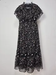 ベスト ONE PIECE フラワー ロング ONE PIECE シフォン フリル