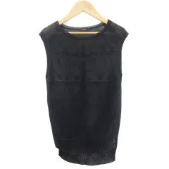 ギャバジンケーティー Gabardine K.T ニット カットソー ノースリーブ 透かし編み 麻 リネン 9 ブラック 黒 /YM23