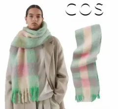 コス モヘア チェック マフラー グリーン