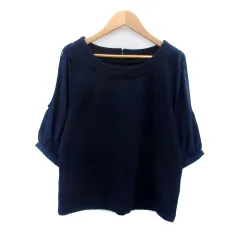 マジェスティックレゴン MAJESTIC LEGON ブラウス カットソー ラウンドネック 半袖 切替 オープンショルダー F 紺 ネイビー /HO19