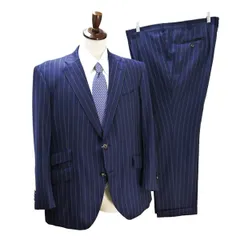 麻布テーラー HARRISONS of EDINBURGH 2つボタン シングルスーツ BE6 XL ダークネイビー ストライプ ワンタック 春秋冬 6ND063 【送料無料】【中古】【メンズビジネス】202604のサムネイル
