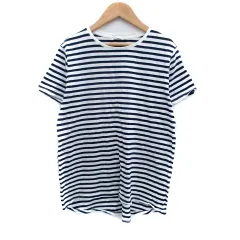ザラ ZARA Tシャツ カットソー ラウンドネック 半袖 ボーダー柄 M オフホワイト 紺 ネイビー /HO15