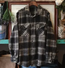 90s アメリカン ヴィンテージ シャツ チェック柄 ヘビー フランネル ワークシャツ ブラック＆ホワイト XL