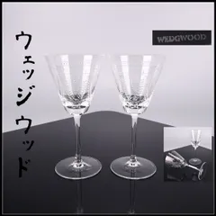 WEDGWOOD  【ウェッジウッド】 クリスタルガラス 草花紋彫刻 ワイングラス 2点 一対／美品n！PE030のサムネイル