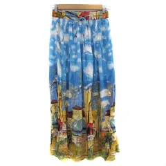 クレイジードール CRAZY DOLL フレアスカート マキシ丈 ロング丈 総柄 M マルチカラー水色 ライトブルー /YS4