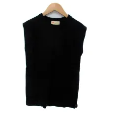 ナノユニバース nano universe ニット カットソー ラウンドネック フレンチスリーブ 無地 F 黒 ブラック /HO42