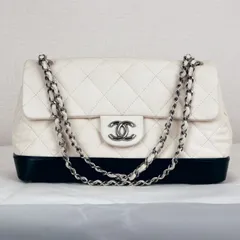 シャネル CHANEL マトラッセ フラップバッグ バイカラー ホワイト×ブラック シルバー金具 14番台 ラムスキン レディース Bランク