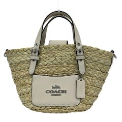 COACH ストロー素材 2WAY トートバッグ ホワイト - メルカリ