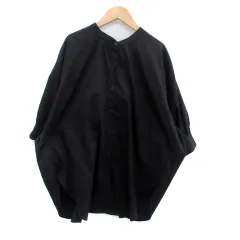 ズーティーデシュセット ZOOTIE DES SUCETTES シャツ ブラウス バンドカラー 半袖 無地 シャーリング F 黒 ブラック /HO24