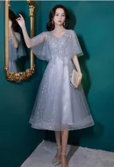 送料無料 未使用 結婚式 豪華 上品 チュール ミディアム ドレス 9号 M (OPN1246)