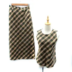 ジョルジュレッシュ GEORGES RECH セットアップ 上下 カットソー ノースリーブ チェック柄 フレアスカート マキシ丈 ロング丈 38 M マルチカラー ベージュ 紺 ネイビー /SM10