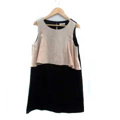 フレイアイディー FRAY I.D ワンピース ラウンドネック ノースリーブ ミニ丈 0 XS ベージュ 黒 ブラック /HO18