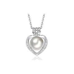 [MomentWish] パールネックレス レディース 一粒 本真珠 ペンダント 0.5CT モアサナイト シルバー925チェーン ハートペンダント 結婚式ネックレス（長40cm＋アジャスター5cm ギフトボックス付け 1