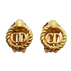 ★SALE【6jcb0991-k】クリスチャンディオール イヤリング CDロゴ 丸型 サークル GPメッキ ゴールド【中古】レディース