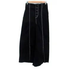 ジーナシス JEANASIS ワイドパンツ ロング丈 ハイウエスト ボタンフライ カットオフ F 黒 ブラック /HO6