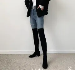 スウェード ブラック ストレッチ ロングブーツ 5cm