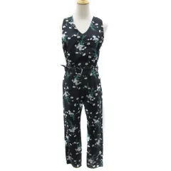 スナイデル SNIDEL オールインワン コンビネゾン パンツ ロング丈 ノースリーブ Vネック 花柄 バックシャン ウエストベルト付き 0 S マルチカラー 紺 ネイビー /YS14