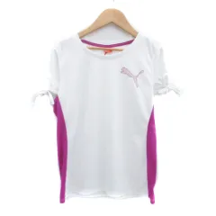 プーマ PUMA スポーツウエア カットソー クルーネック 半袖 ロゴプリント M オフホワイト マゼンタ /HO37