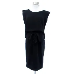 アプワイザーリッシェ Apuweiser-riche ワンピース ラウンドネック ノースリーブ リボンベルト付き レース 1 S 紺 ネイビー /HO30