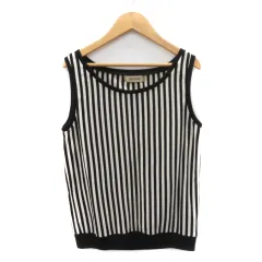 キャメロンレイシー Cameron Racy カットソー ノースリーブ ストライプ柄 F 黒 ブラック /YK23