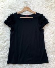 yori バックフレアオーバーカットソー フリル裾 半袖Tシャツ ブラック