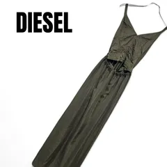 DIESEL ディーゼル カーキ ロングワンピース マキシ丈 100%リヨセル 切替ポリエステル レディース Sサイズ相当 背中あき ギャザー ヴィンテージ感 上質素材 カジュアル エレガント 449KJのサムネイル
