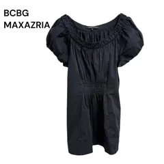 ●棚番号N-4 BCBGMAXAZRIA 黒 チュニック 半袖　ブラウス　パフスリーブ　ブラック　クルーネック　 トップス　ビーシービージーのサムネイル