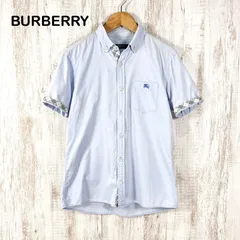 BURBERRY BLACK LABEL バーバリーブラックレーベル ホースロゴ刺繡 チェック BD ボタンダウン 半袖 シャツ ブルー メンズ トップス