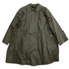 希少デザイン　ヴィンテージ　BURBERRY 　バーバリー　ワイド調　トレンチコート　ステンカラーコート　カーキ　ゴールドボタン　サイズF　比翼　コットン