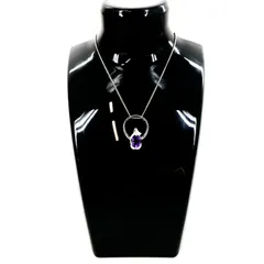 パープルストーン ネックレス シルバーカラー サークルモチーフ ペンダント イミテーションアクセサリー【IM-35】