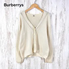 90s Burberrys ヴィンテージ バーバリーズ 鍵編み Vネック コットンニット ロングスリーブ カーディガン アイボリー レディース 長袖 トップスのサムネイル