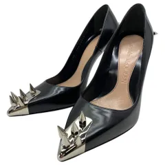 美品 アレキサンダーマックイーン スパイクパンプス メタルトゥ スタッズ ブラック シルバー Alexander McQueen [サイズ38(約24.5cm)] 洗練 上品 エレガント 高級感 モード 主役級のサムネイル
