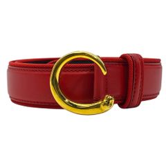 フランス製 Cartier カルティエ ベルト 本革 レッド 赤 ロゴ 金 - メルカリ