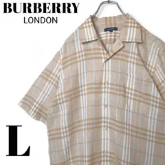 BURBERRY LONDON リネン ハウスチェック オープンカラーシャツ L ベージュ系