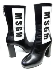 36◆イタリア製  MSGM｜エムエスジーエム  サイドロゴ バックジップ レザーブーツ ミディアム 太ヒール 靴のサムネイル