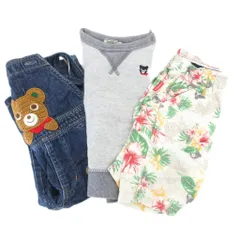 ミキハウス ダブルビー ダブルB MIKIHOUSE DOUBLE.B 3点セット オーバーオール トレーナー ハーフパンツ 短パン デニム地 クマ 90 80 ベージュ 青 ブルー インディゴブルー グレー /MG