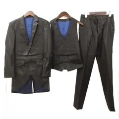 ジュンココシノ JUNKO KOSHINO スーツ ロング丈 3ピース セットアップ ストライプ センターベント ウール YAS S 黒 ブラック 青 ブルー