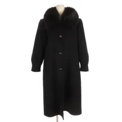 レリアン Leilian ステンカラー コート ロング カシミヤ混 ブルーフォックスファー 黒 ブラック 13＋ アウター ■GY99