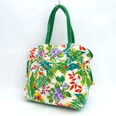 FEILER / フェイラー ■トートバッグ　セミショルダー　コットン　ホワイト　グリーン 【バッグ/バック/BAG/鞄/カバン】 ブランド【中古】 